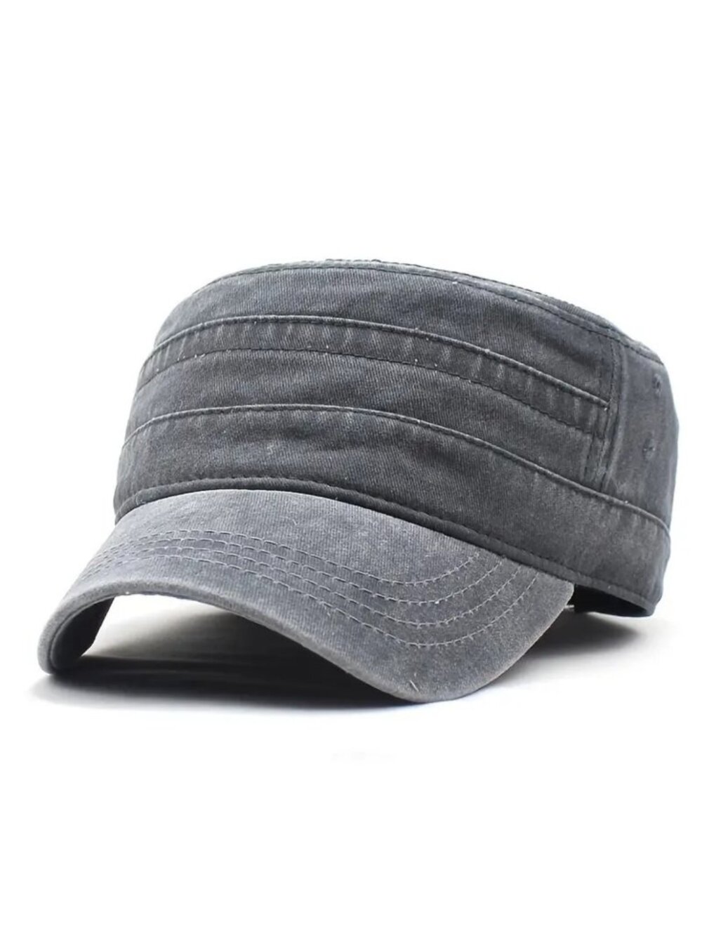 Gray Washed Vintage Flat Top Cap, Cotton Military Cadet Army Caps Unique Design